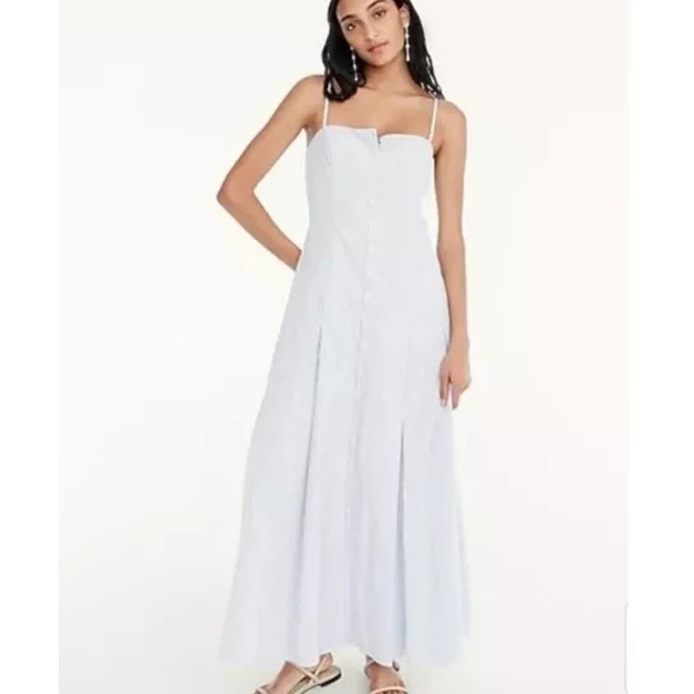New J Crew Button-down Cotton Poplin Maxi in White Royal Blue Stripe Dress 10